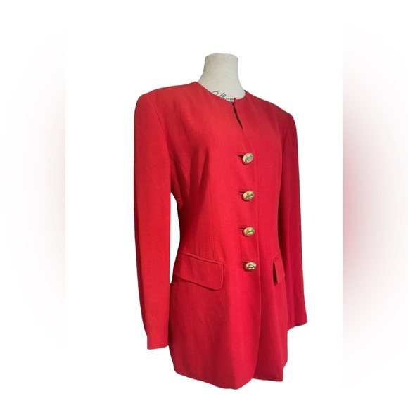 Vintage90s Carla Carini  statement red fitted blazer gold buttons classy  UK8 - Picture 10 of 11
